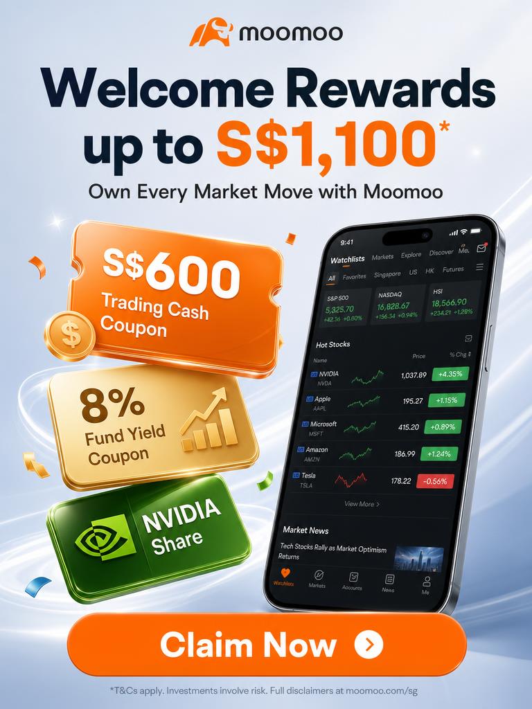 Welcome rewards up to S$1,100 with Moomoo